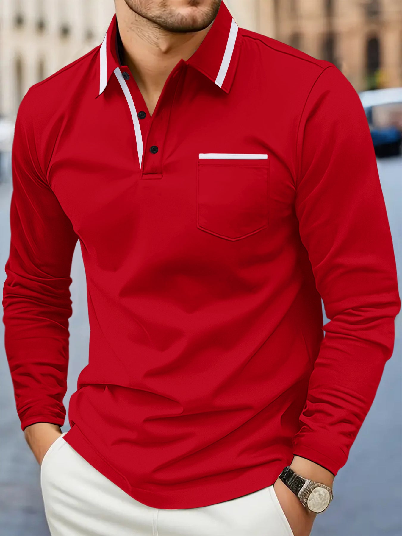 Men's Lapel Long Sleeve Plus Size Polo Shirt