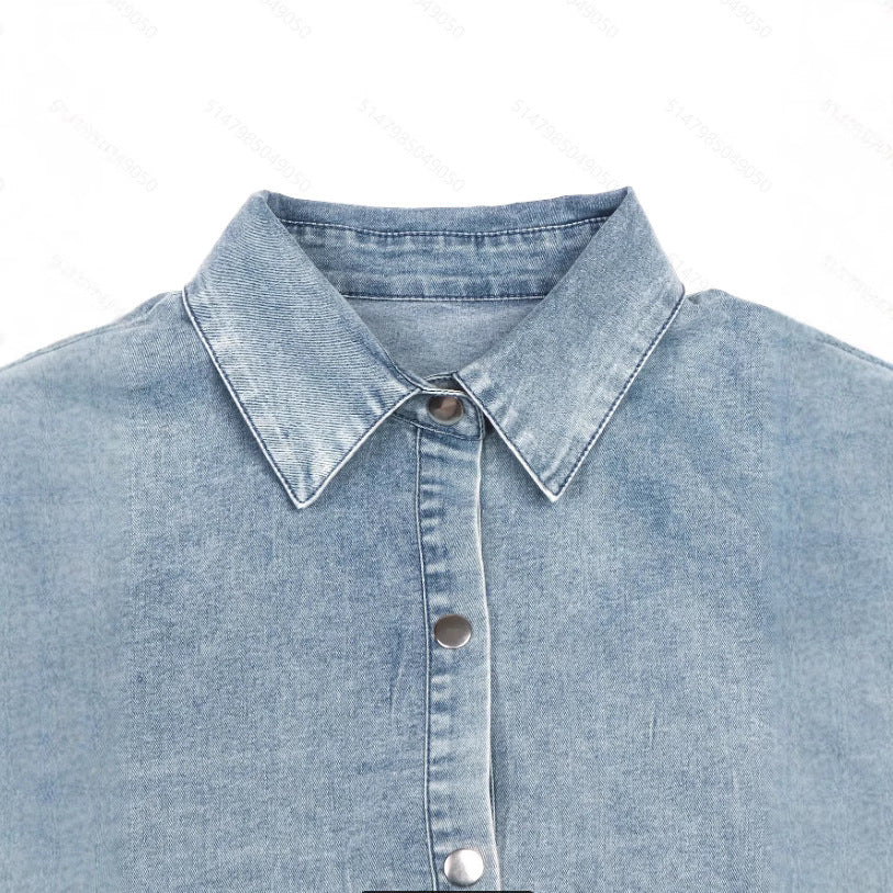 Washed Denim Lapel Loose Skirt Dress