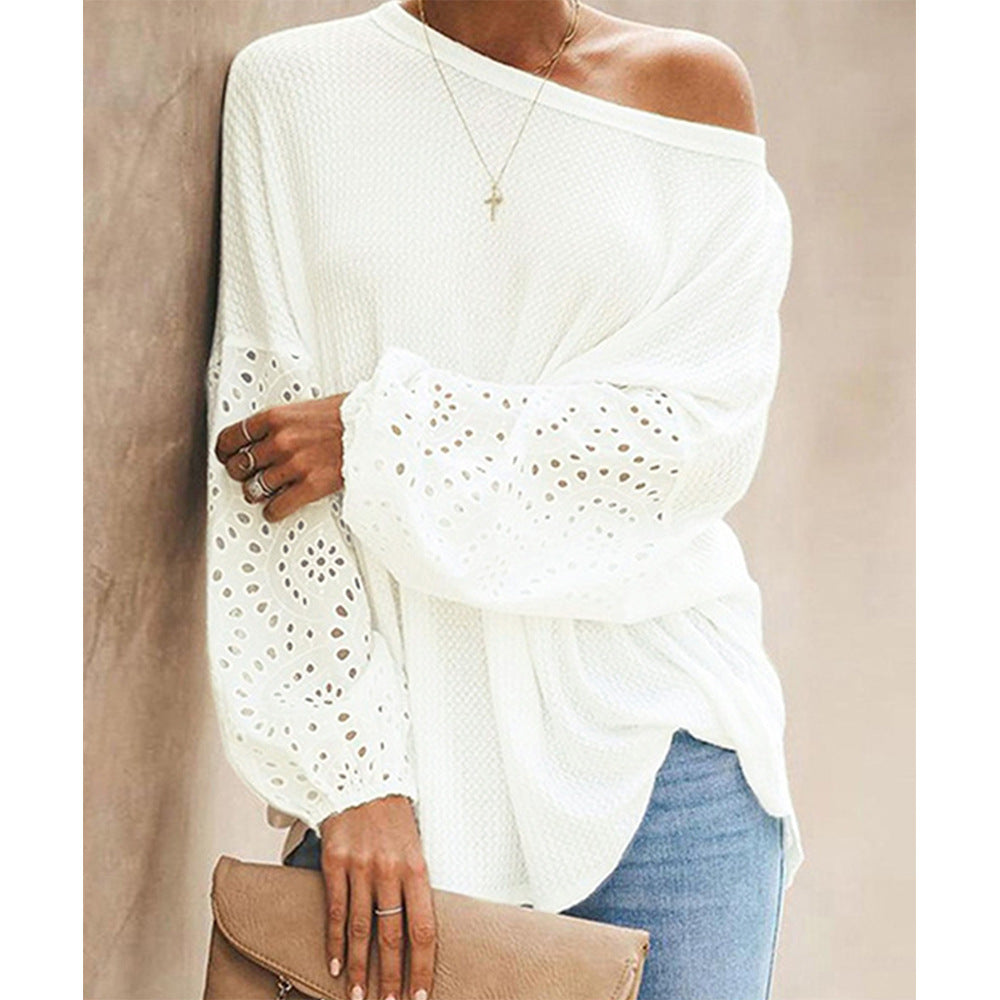 Loose Diagonal Long Sleeve Off-shoulder Top