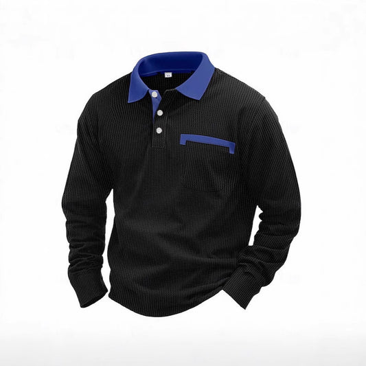 Men's Long-sleeved Waffle Polo T-Shirt