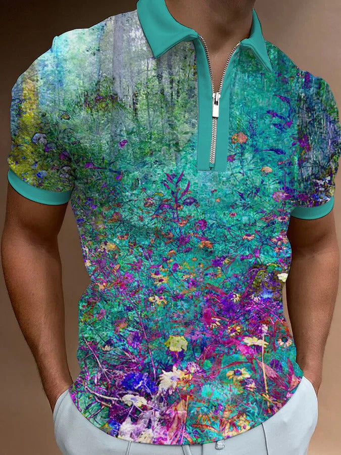 Men's Fashion Simple Zipper Short Sleeve T-Shirt