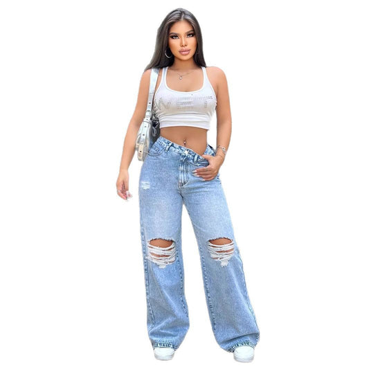 Ripped Loose Straight Wide Leg Jeans