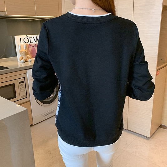 Elegant Patchwork T-shirt Long Sleeve Pullover
