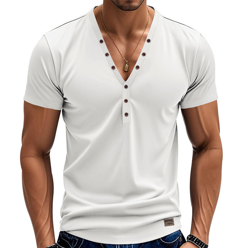 Men's Loose Thin Trendy V-neck Buttons