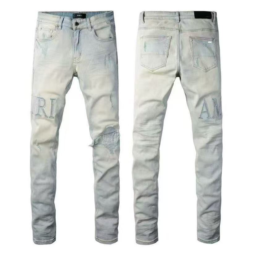 Men's Punk Retro Blue Ripped Slim Feet Jeans