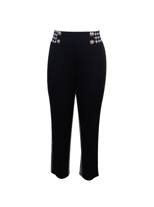 Herringbone Button Fashionable Slimming Pants