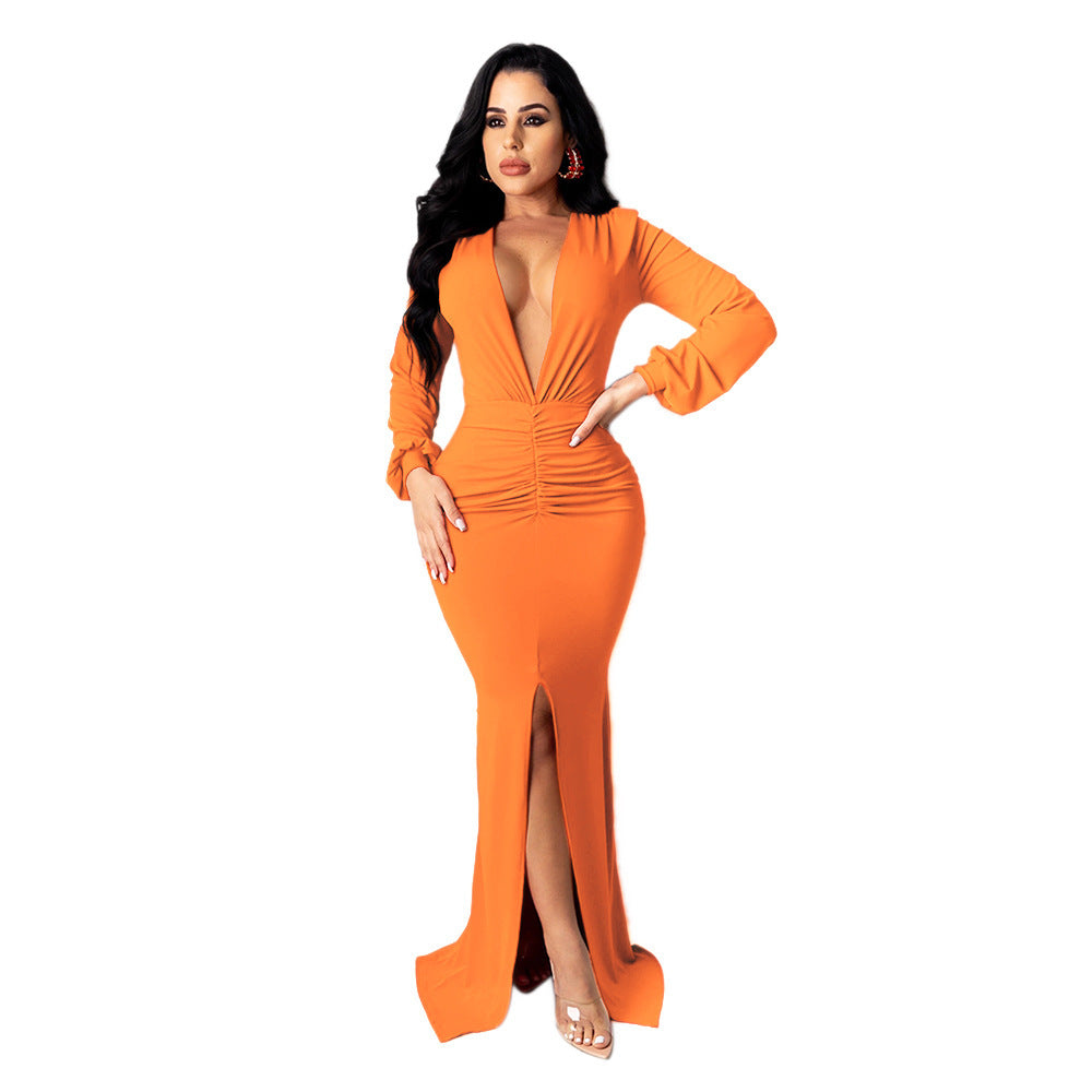 Women's Large V-neck Evening Dress