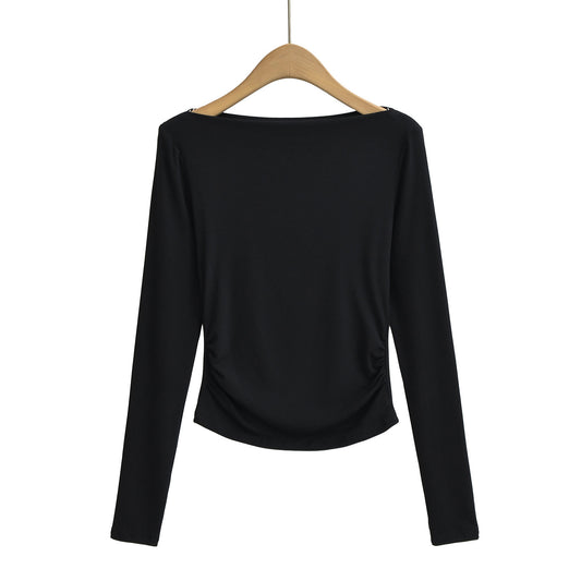 Pure Hot Girl Sexy Off-the-shoulder Pleated Long Sleeve