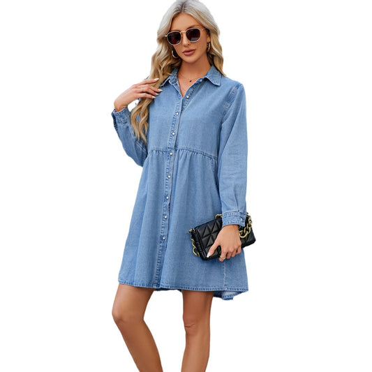 Washed Loose Casual Denim Dress For Women