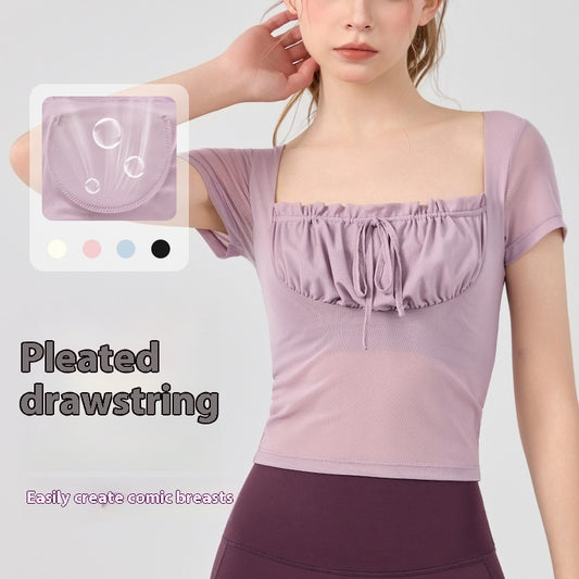 Lace Pleated Top Short Sleeve