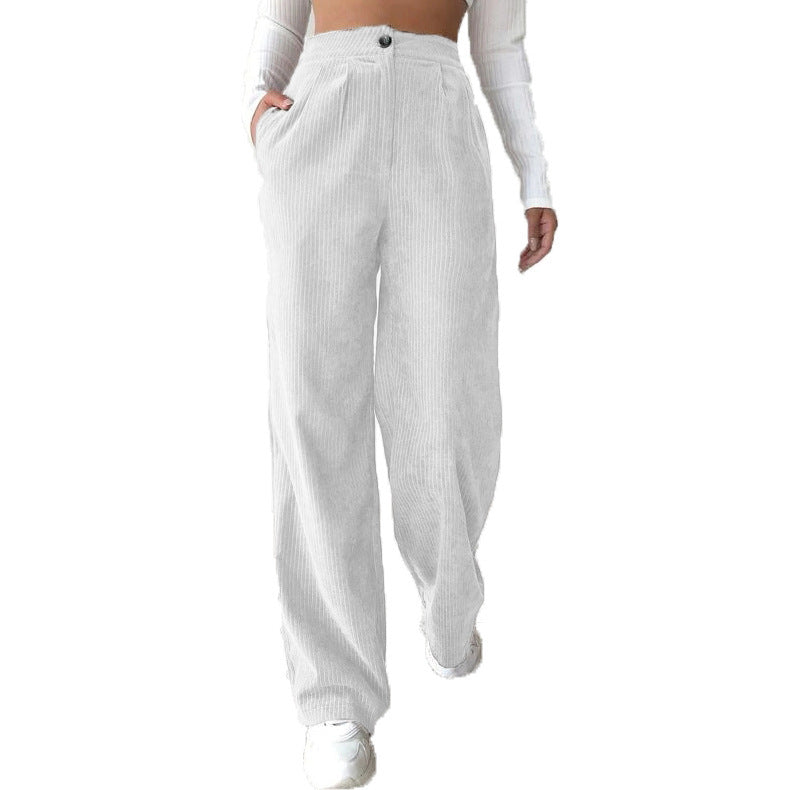High Waist Pants Corduroy Baggy Straight Trousers