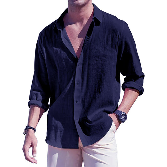 Men's Linen Cardigan Single Row Lapel T-Shirt