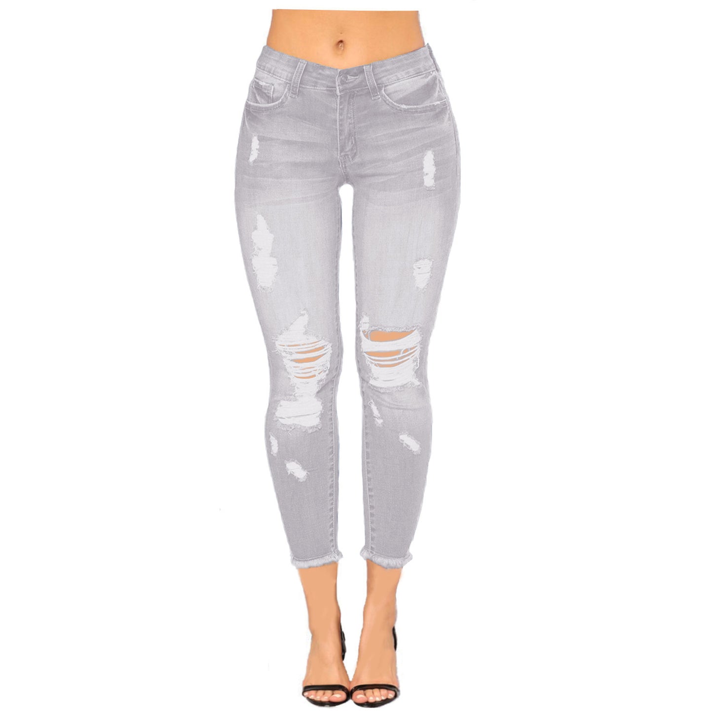 Ripped Denim Tight Jeans