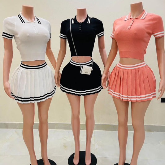 Trendy Tops Pleated Skirt Two-piece Set