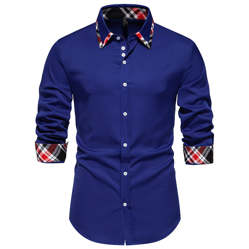 Contrast Color Triangle Collar Long Sleeve Shirt