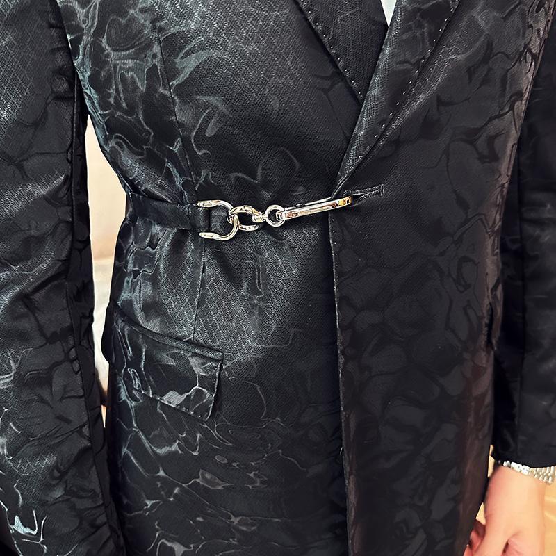 Men's Hook Placket Closure Collar Leather Texture Suit