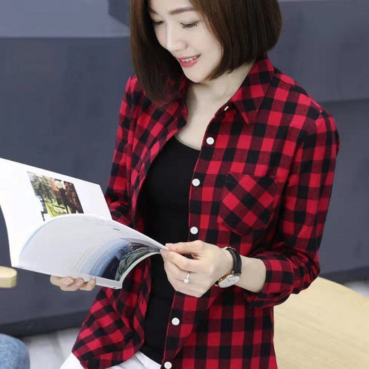 Sleeved Slim-fit Plaid Shirt