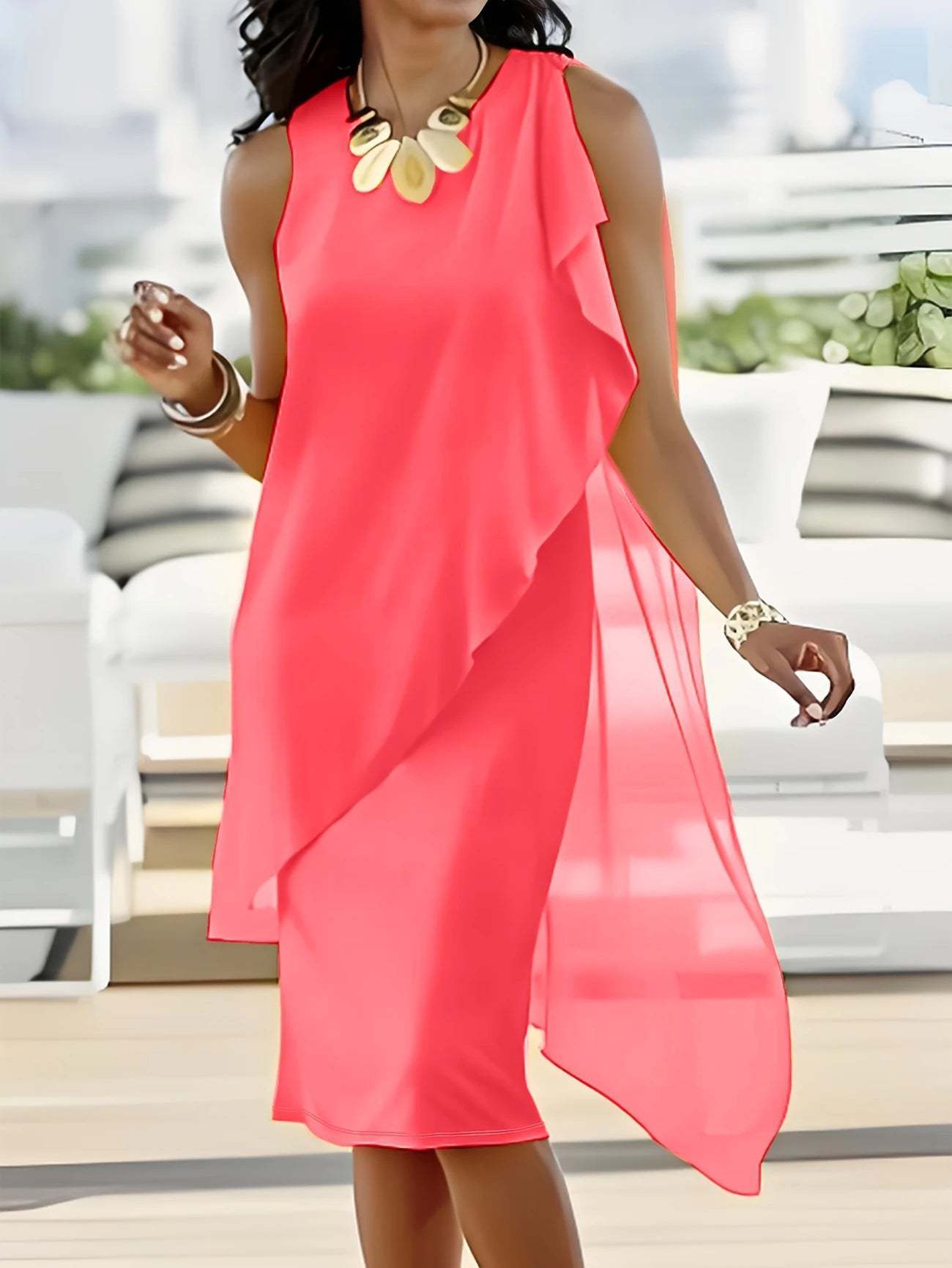 Women's Elegant Irregular Chiffon Sleeveless Dress