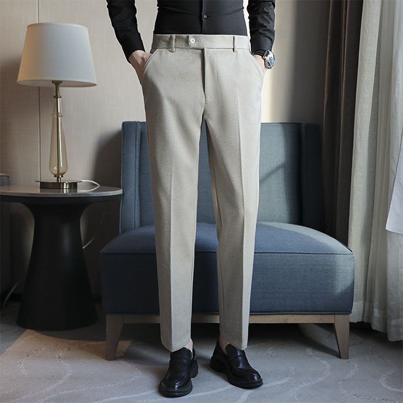 Straight Elastic Slim Fit Brown Pants