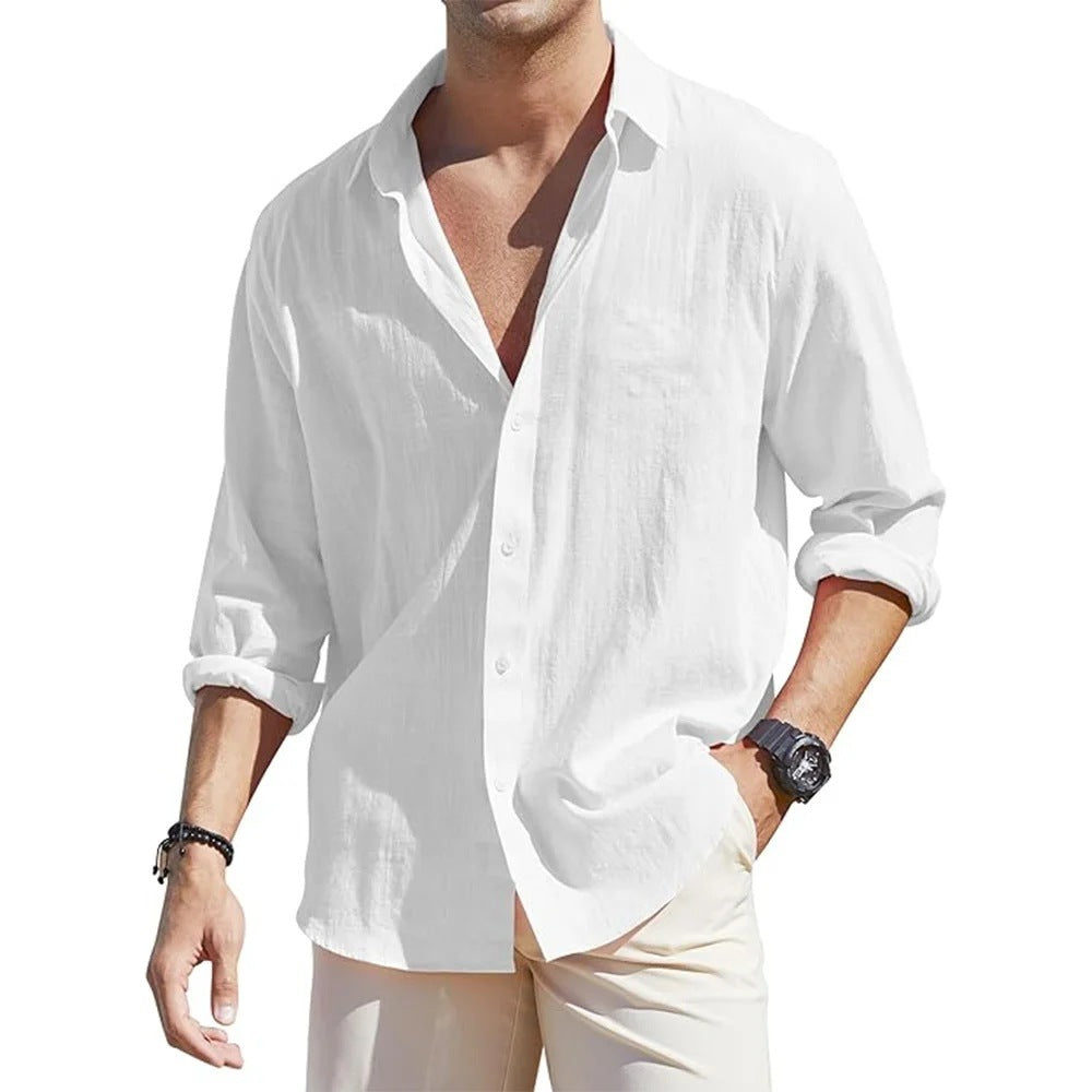 Men's Linen Cardigan Single Row Lapel T-Shirt