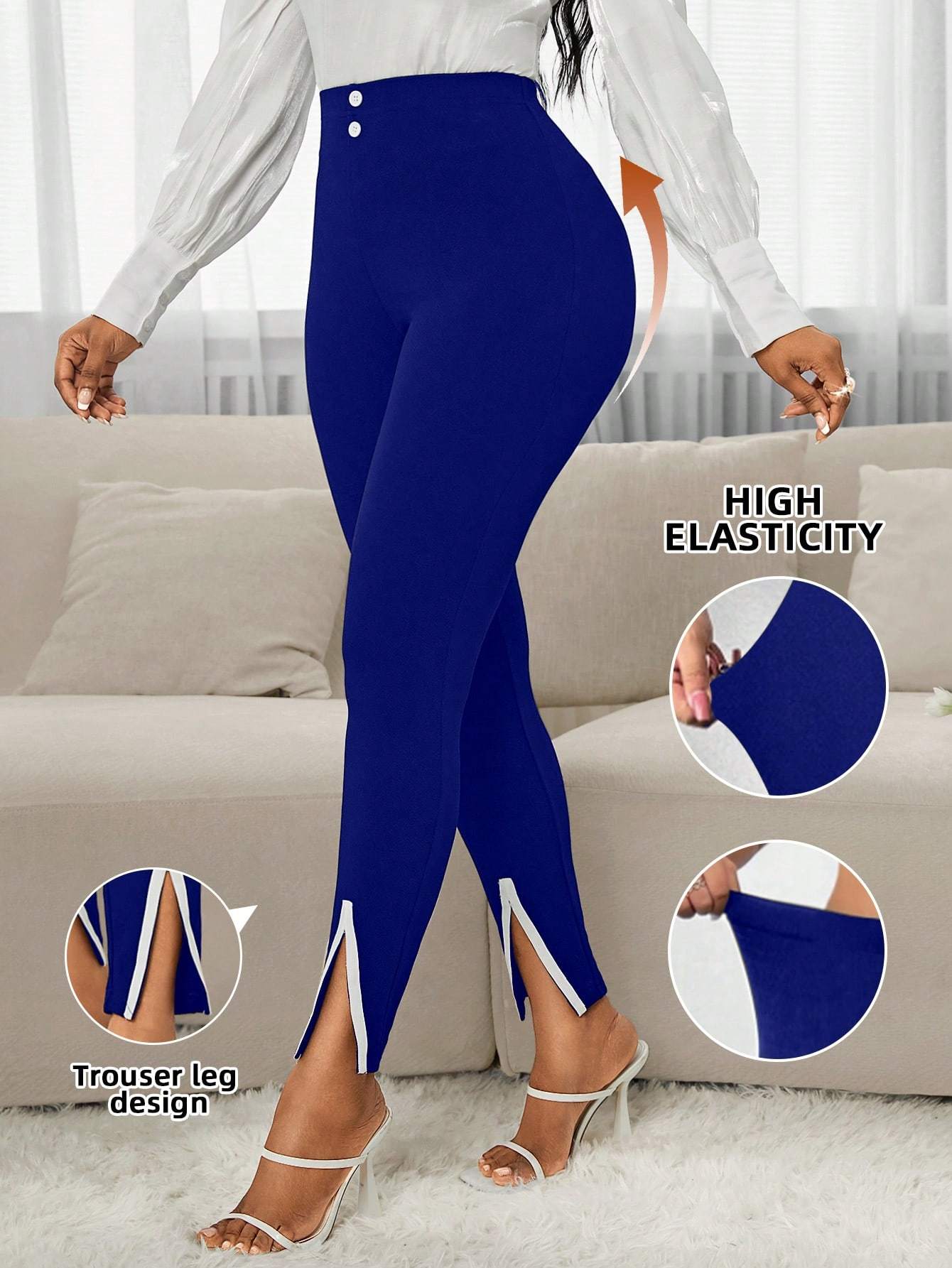 Ladies Elegant Split Hem Slim Fit Pants