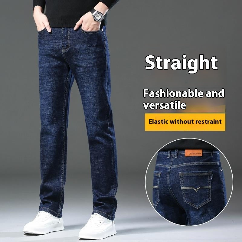 Men Straight Loose Elastic Jeans