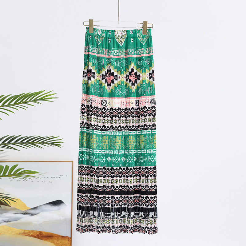 Ladie's Pleated Print Skirt