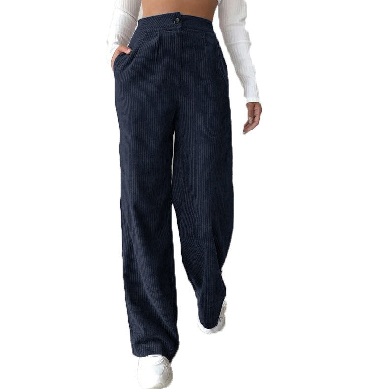High Waist Pants Corduroy Baggy Straight Trousers