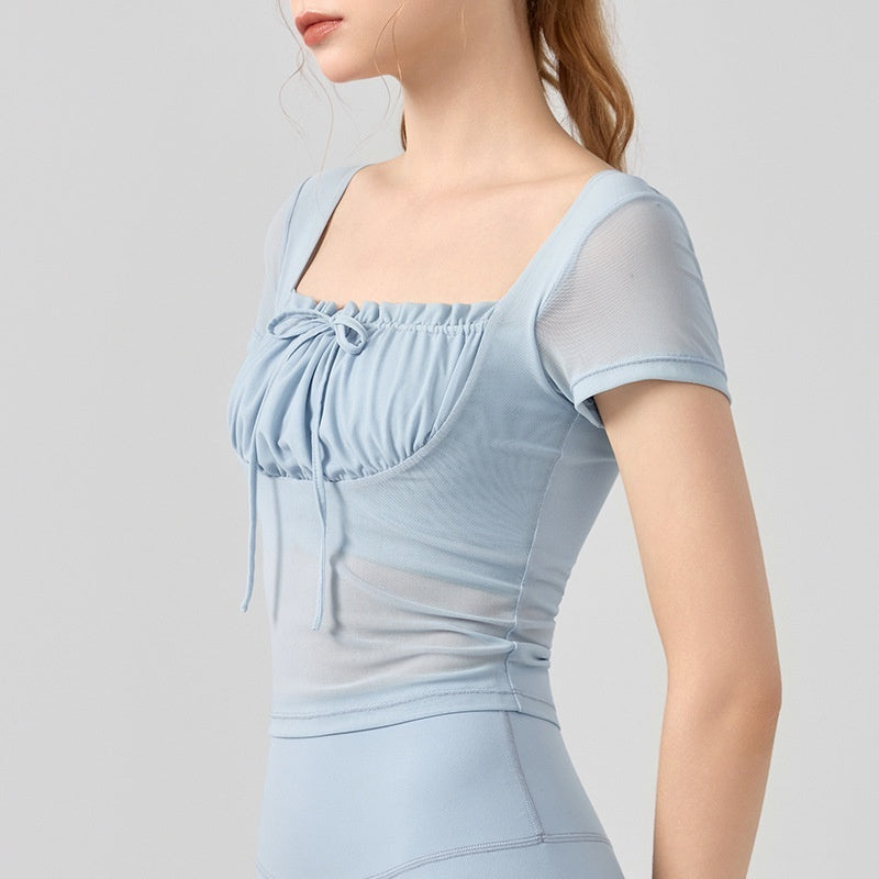 Lace Pleated Top Short Sleeve