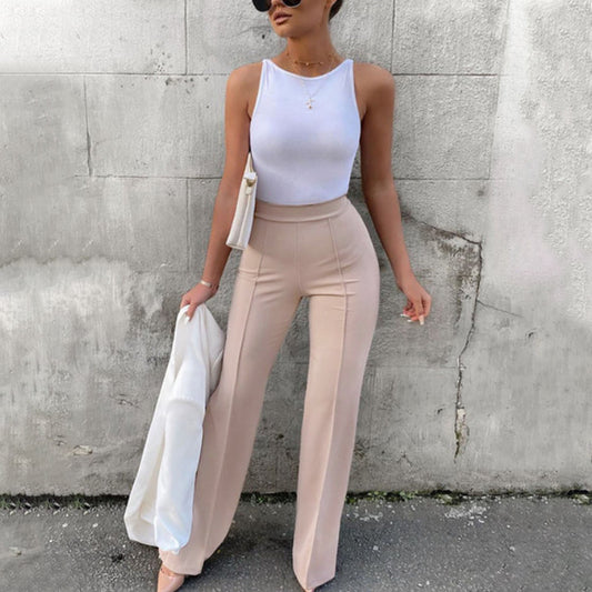 Fashionable Slim Fit High Waist Wide Pants