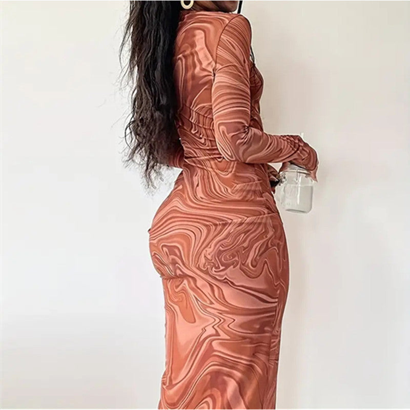 Ladie's Mid-collar Sexy Polyester Hip Dress