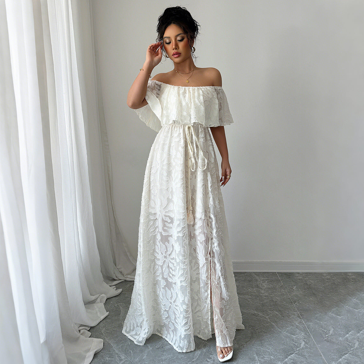 American Elegant Style Off-shoulder Lace Dress