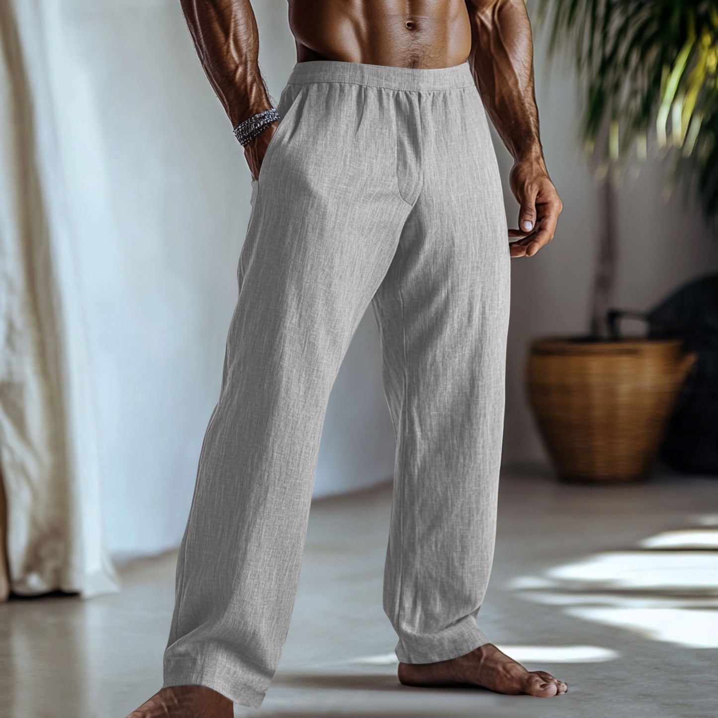 Cotton And Linen Casual Trousers With Pockets