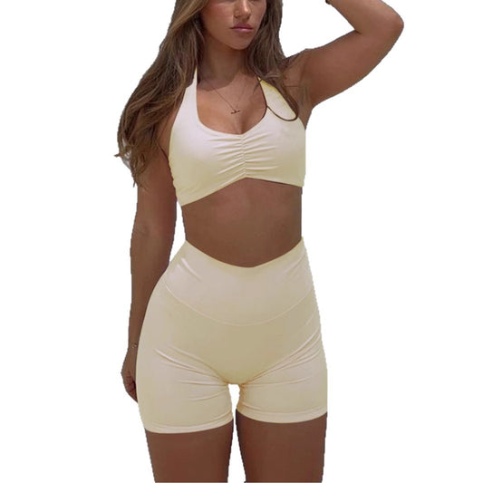 Sports High Elastic Shorts Top Suit