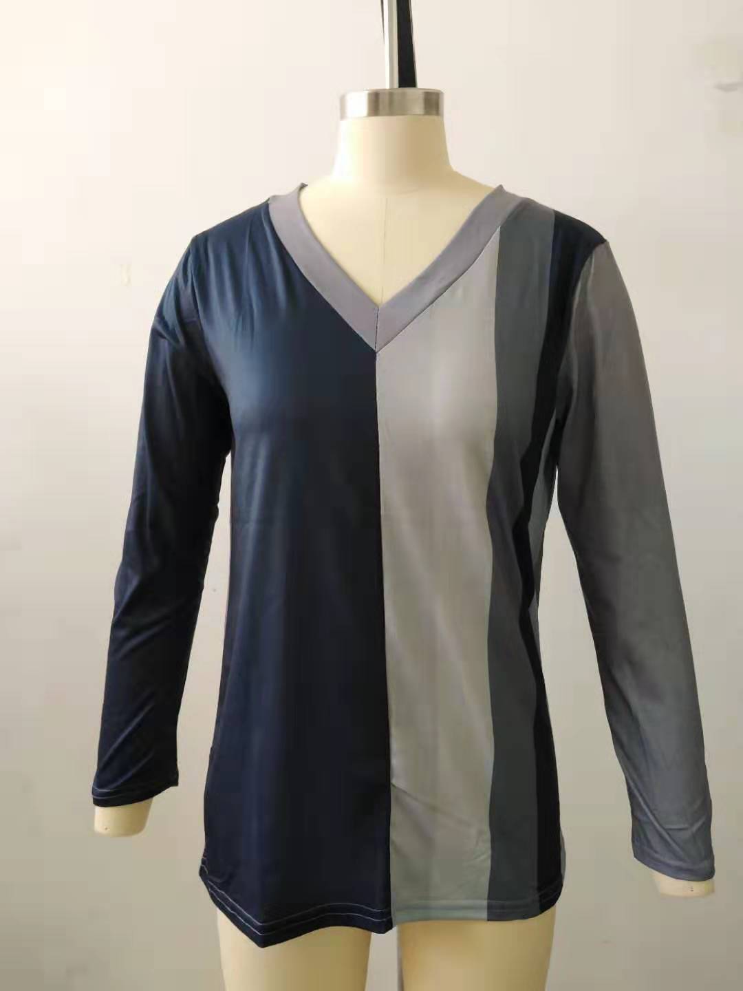 V-neck Striped Long Sleeves T-shirt