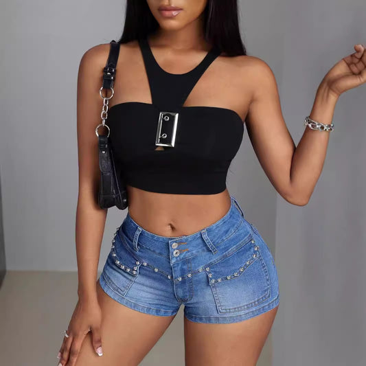 Mid-elastic Denim Women jeans Shorts