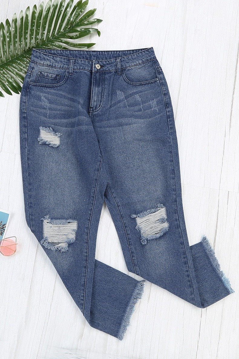 Stretchy Boyfriend Ripped Jeans For Women
