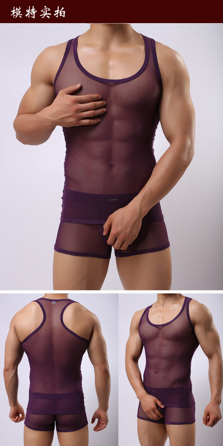 Fitness Transparent Mesh Men's Underwear Set