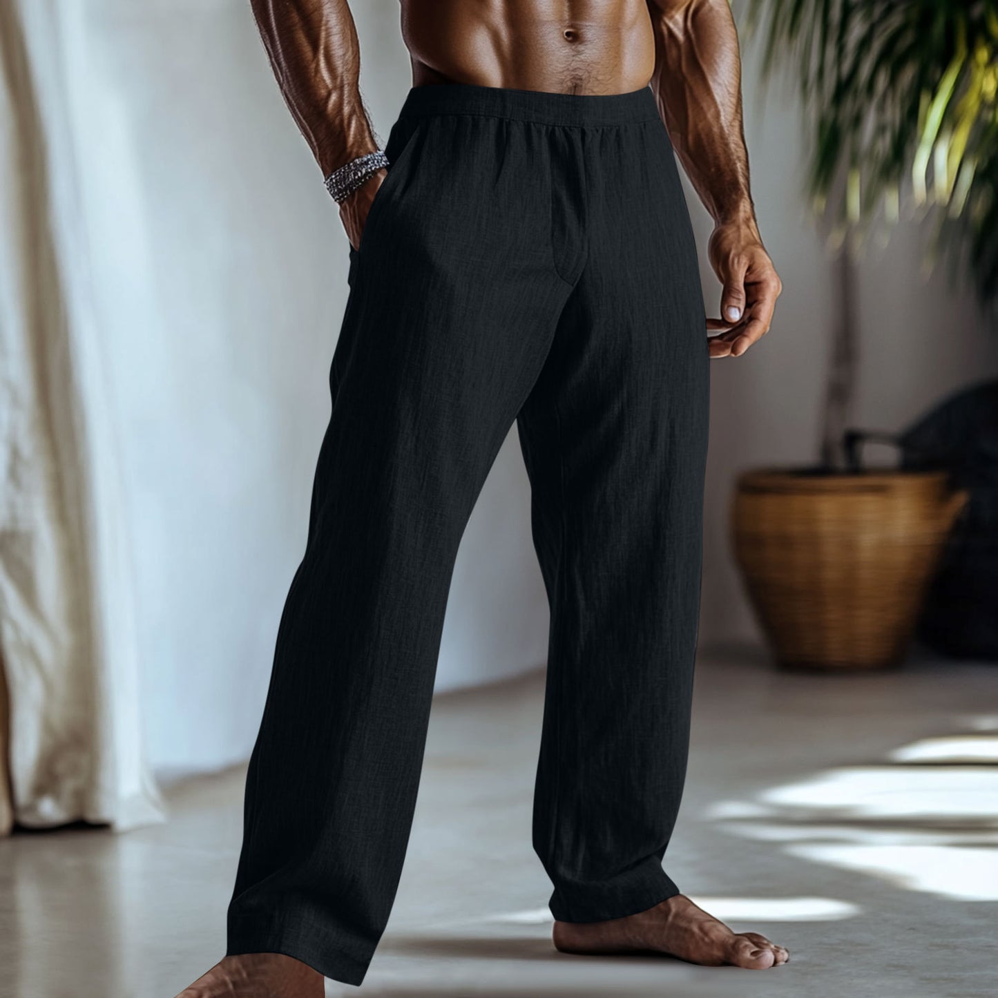 Cotton And Linen Trousers With Pockets