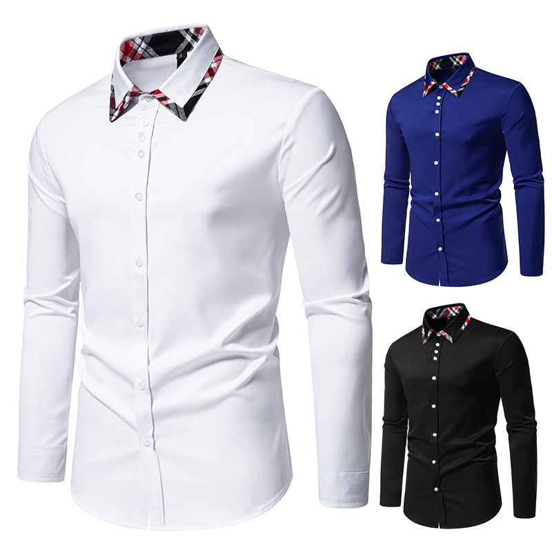 Contrast Color Triangle Collar Long Sleeve Shirt
