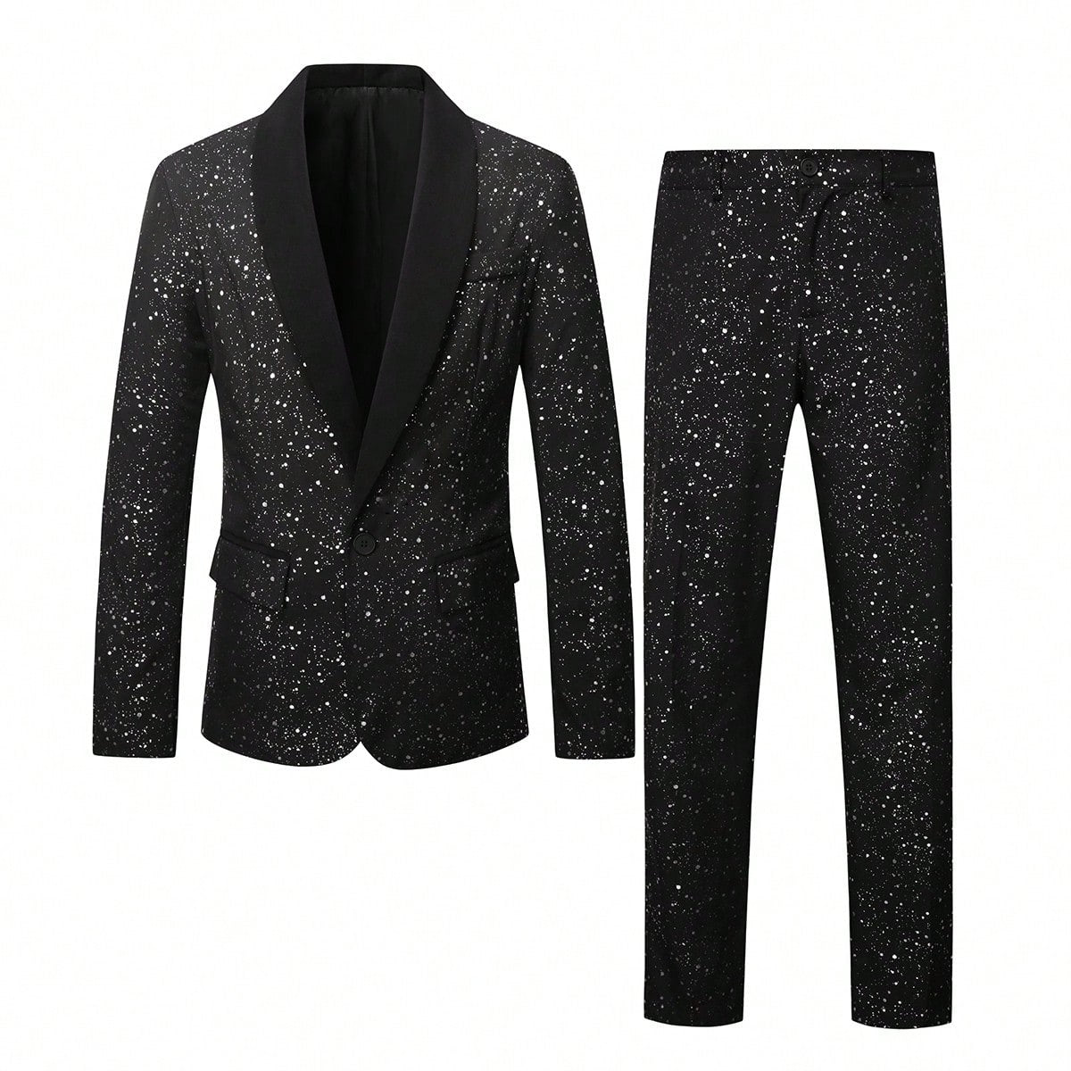 Black Suit Adorned With Glittering White Sequins