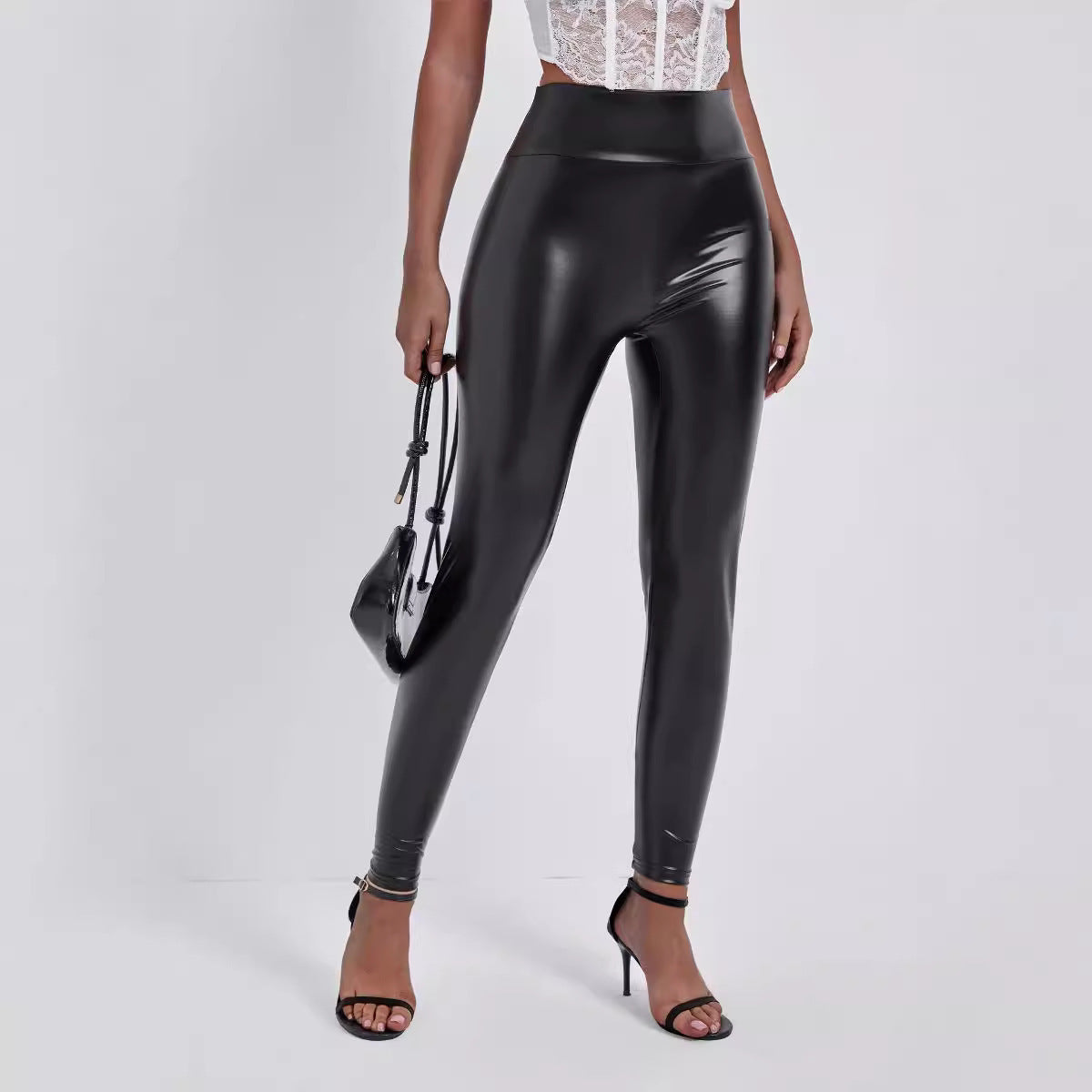 Fashioned Tight-fitting Cinched Hip Leather Pants