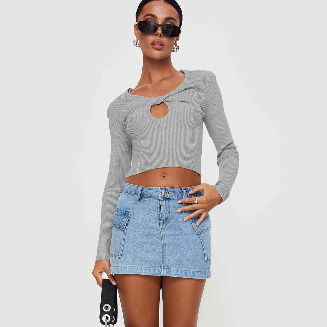 Waist Denim Slim Fit Package Hip Skirt