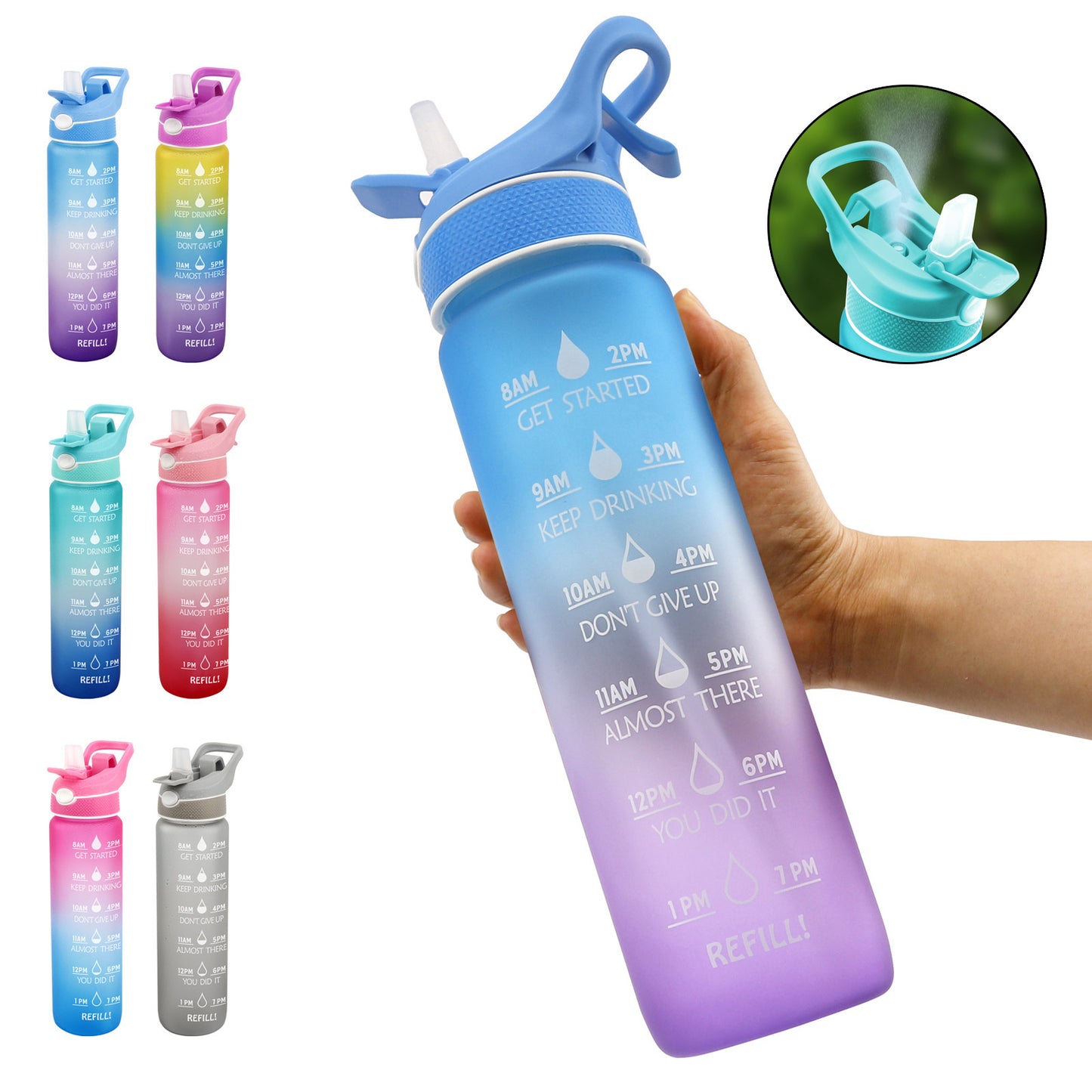 Sports Water Bottle Scrub Bounce Cover Straw