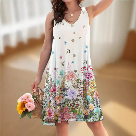 Loose Sleeveless Twisted Button Dress