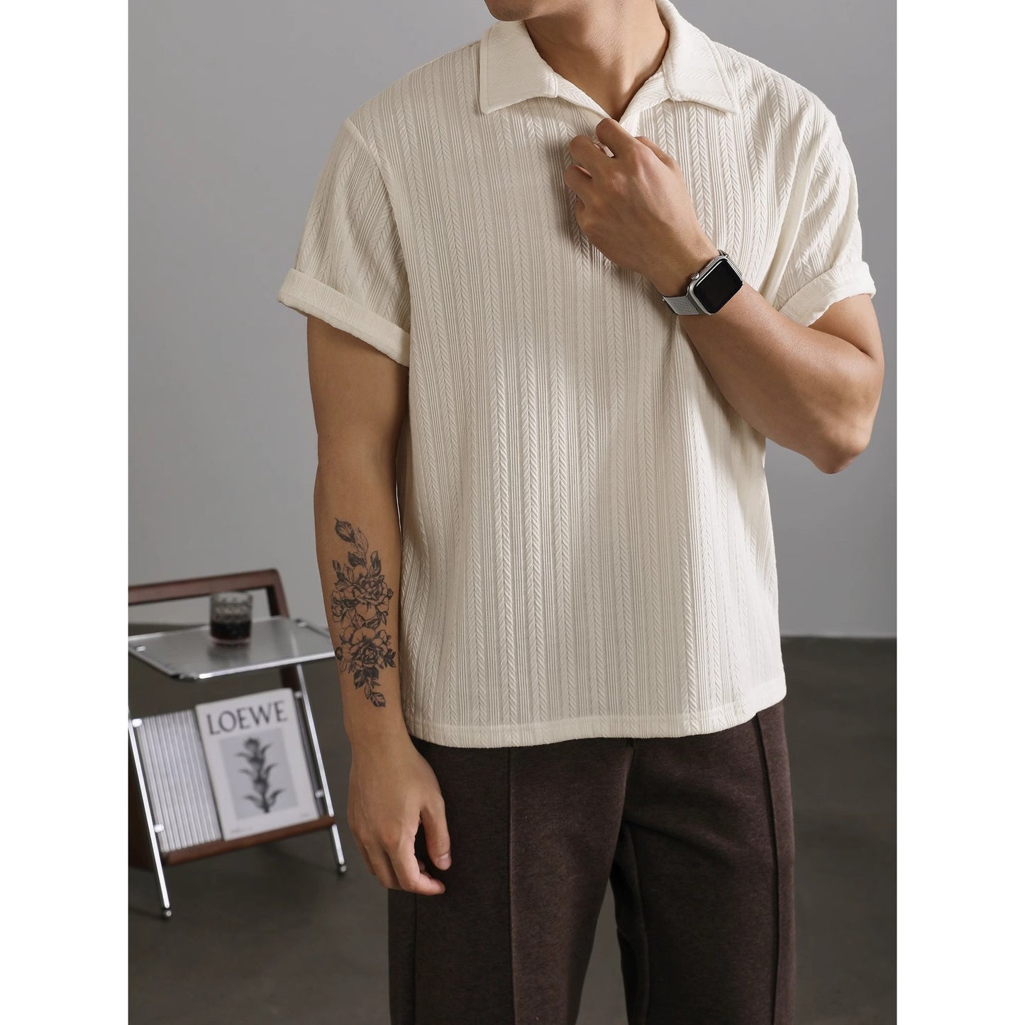 Men's Wheat Woven Texture Slim Fit T-Shirt