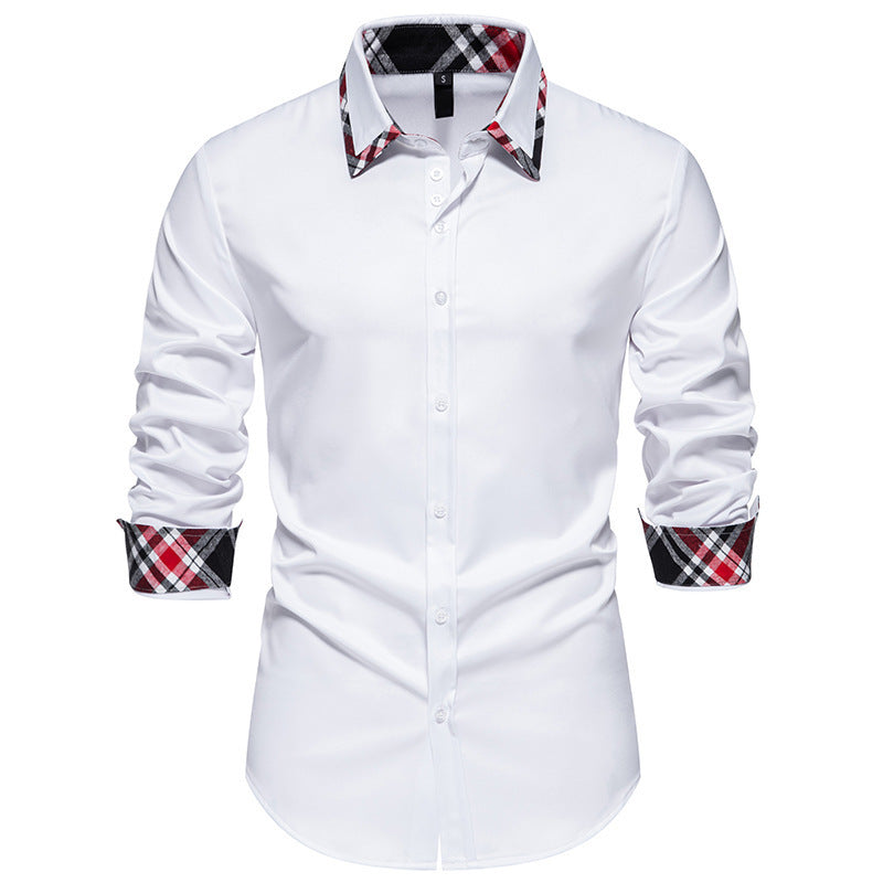 Contrast Color Triangle Collar Long Sleeve Shirt