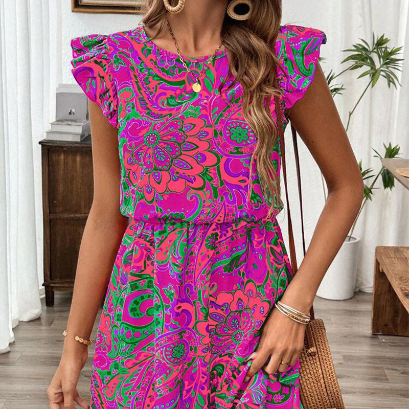 Ruffle Sleeve Slim Fit A- Line Midi Dress
