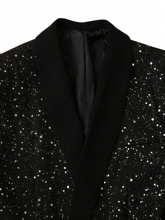 Black Suit Adorned With Glittering White Sequins