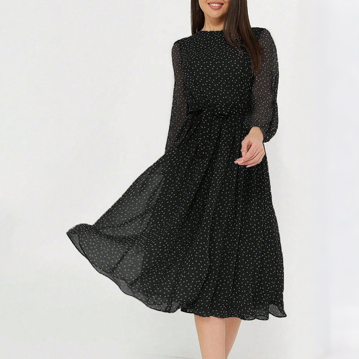 Polka Dot Long Sleeve Maxi Dress